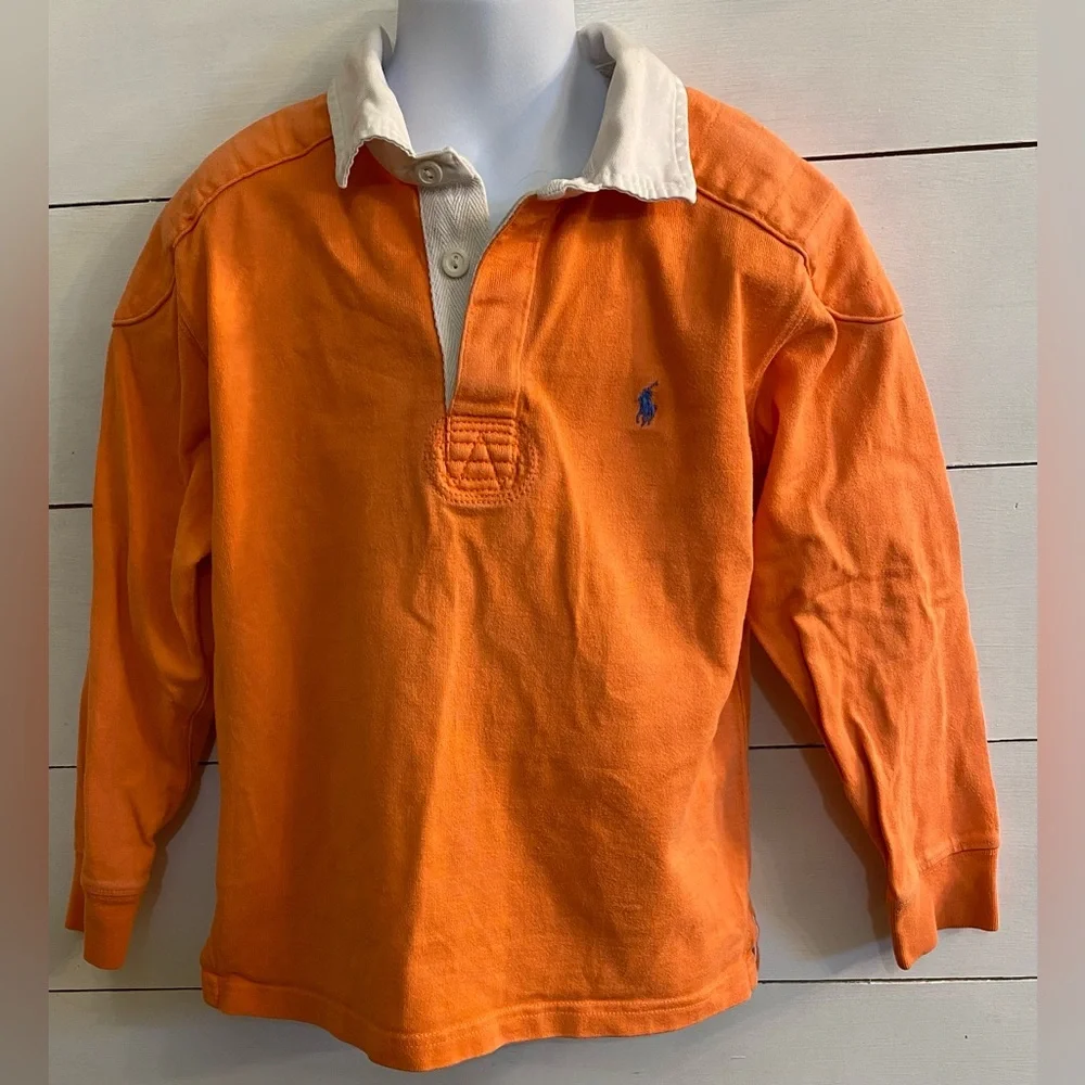 Polo Ralph Lauren Boys’ Sz‎ 7 Orange Cotton Jersey Rugby Shirt